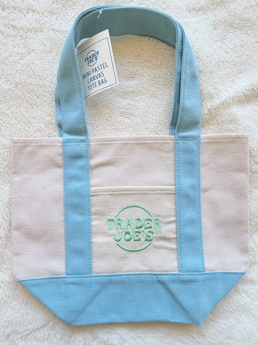 Trader Joe's Pastel Canvas Tote Bag - Set of 3 - Blue, Pink, Mint - Picture 8 of 9